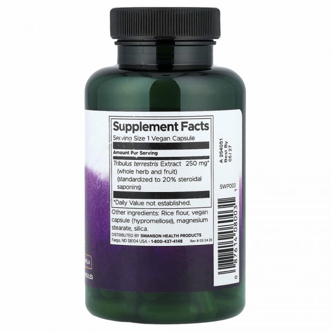 Swanson, Экстракт Mega Tribulus, 250 мг, 120 капсул
