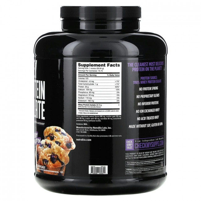 NutraBio, изолят сывороточного протеина, со вкусом голубики, 2268 г (5 фунтов)