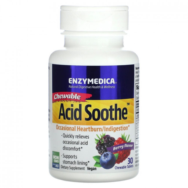 Enzymedica, Chewable Acid Soothe, ягодное средство, 30 жевательных таблеток Enzymedica, Chewable Acid Soothe, ягодное средство, 30 жевательных таблеток