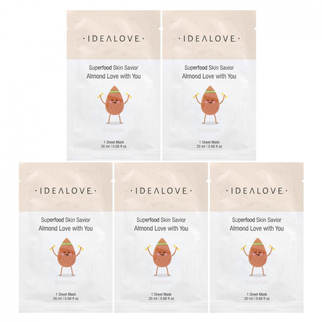 Idealove, Superfood Skin Savior, Almond Love with You, 5 тканевых масок для лица, по 20 мл каждая.